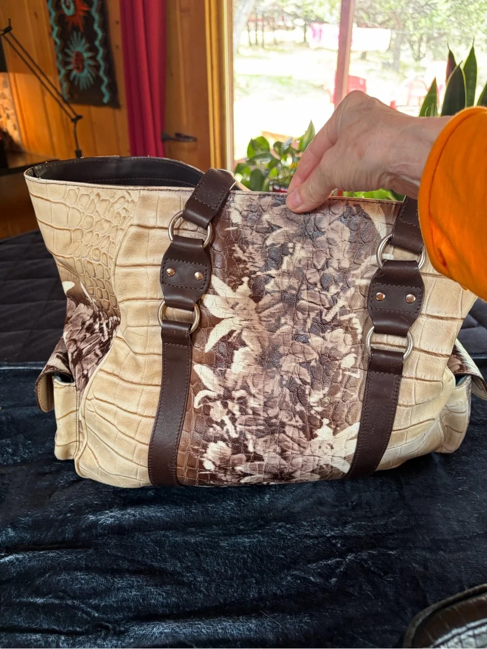 Italian designer, Genuine Leather Shoulder Bag - Brown and tan